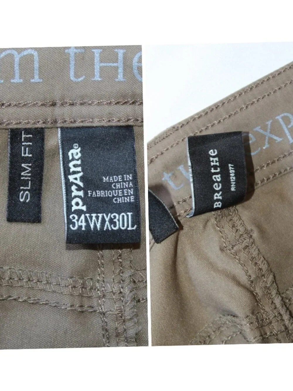 PRANA Breathe Men's Pants Size W34/L30 Brown Stretch Slim Fit Casual Outdoor